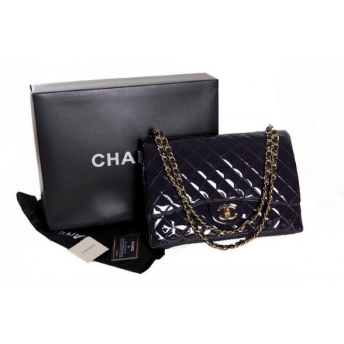 Chanel Maxi Double Flaps Bag Dunkellila Original Lackleder A36098 Gold