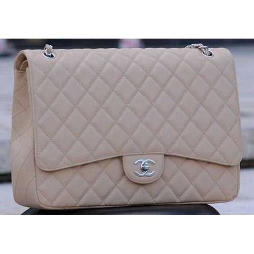 Chanel Maxi Quilted Classic Flap Bag Apricot Cannage Muster A58601 Silber