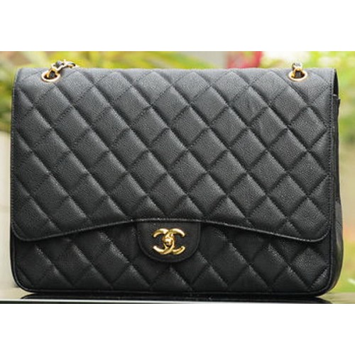 Chanel Maxi Quilted Classic Flap Bag Schwarz Cannage Muster A58601 Gold