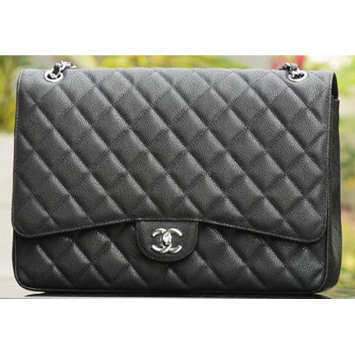 Chanel Maxi Quilted Classic Flap Bag Schwarz Cannage Muster A58601 Silber