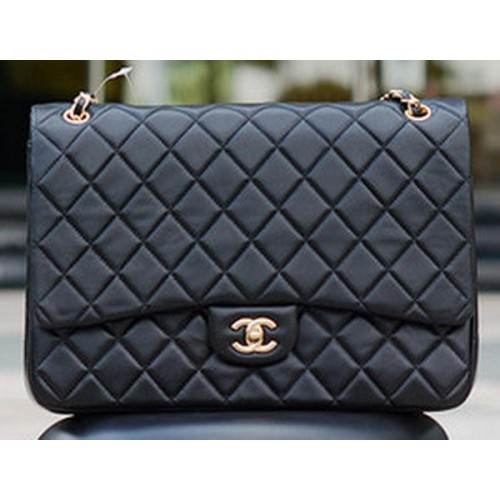 Chanel Maxi Quilted Classic Flap Bag Schwarzes Schaffell A58601 Gold
