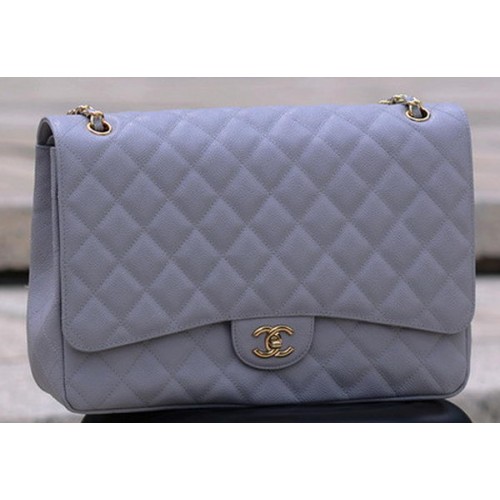 Chanel Maxi Quilted Classic Flap Bag Grey Cannage Pattern A58601 Gold