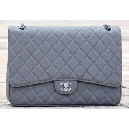 Chanel Maxi Quilted Classic Flap Bag Grey Cannage Pattern A58601 Silber
