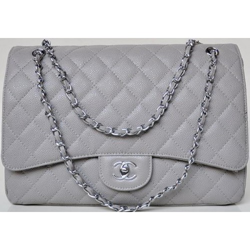 Chanel Maxi Quilted Classic Flap Bag Grey Cannage Patterns A58601 Silber