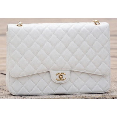 Chanel Maxi Quilted Classic Flap Bag Weiß Cannage Muster A58601 Gold