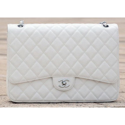Chanel Maxi Quilted Classic Flap Bag Weiß Cannage Muster A58601 Silber