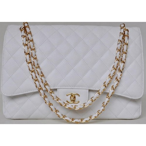 Chanel Maxi Quilted Classic Flap Bag Weiß Cannage Muster A58601 Gold