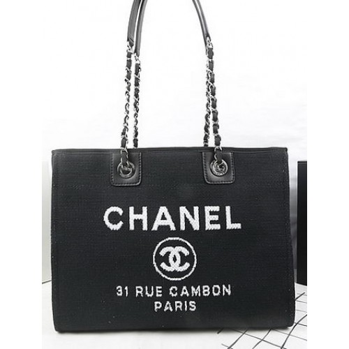 Chanel Medium Canvas Tote Einkaufstasche A67001 Schwarz