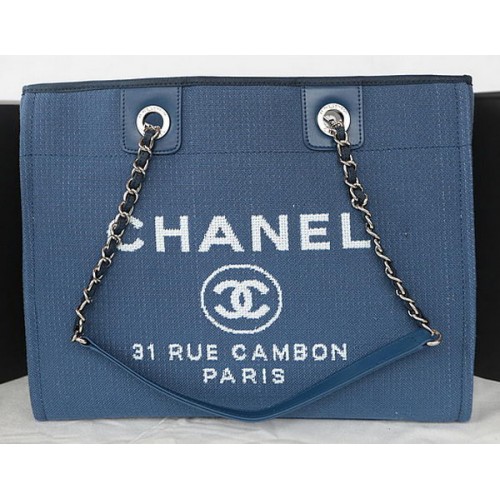 Chanel Medium Canvas Tote Einkaufstasche A67001 Blau