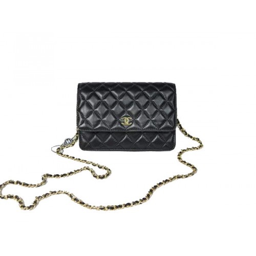 Günstige Chanel Mini Flap Bag A33814 Schwarz Lammfell Golden