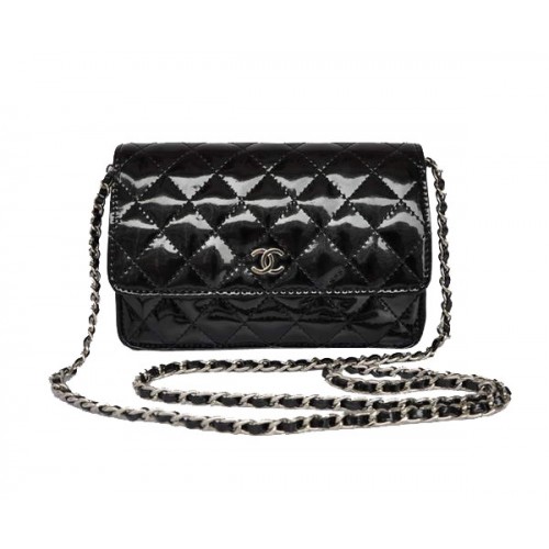 Günstige Chanel Mini Flap Bag A33814 Schwarz Patent Silber