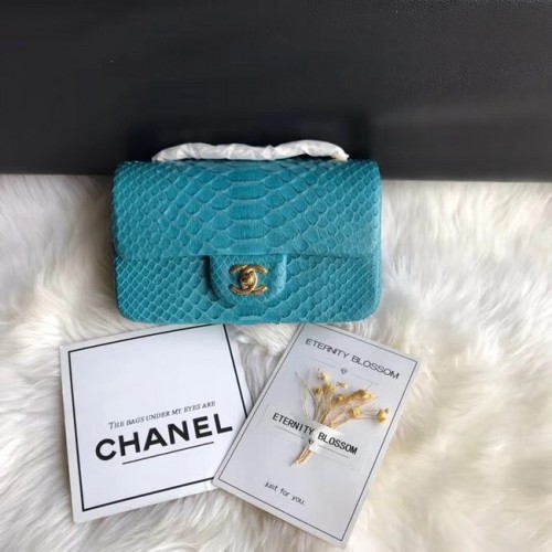 Chanel Mini Flap Bag Python Goldfarbenes Metall A69900 blau