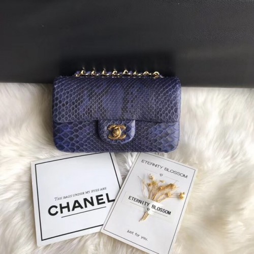 Chanel Mini Flap Bag Python Goldfarbenes Metall A69900 dunkelblau