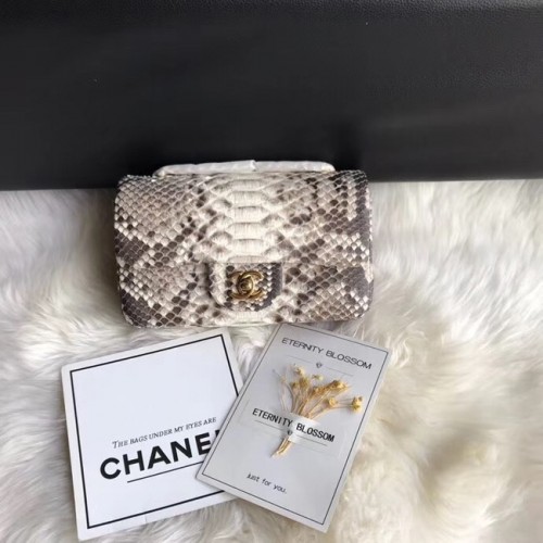 Chanel Mini Flap Bag Python Goldfarbenes Metall A69900 grau