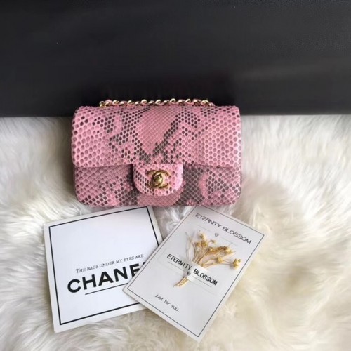 Chanel Mini Flap Bag Python Goldfarbenes Metall A69900 rosa