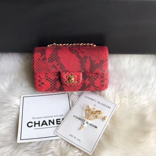 Chanel Mini Flap Bag Python Goldfarbenes Metall A69900 rot