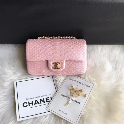 Chanel Mini Flap Bag Python Goldfarbenes Metall d69900 Rosa