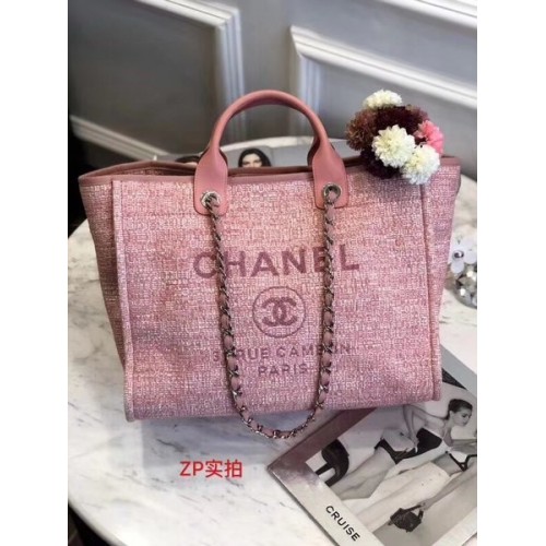 Chanel Original Canvas Leder Tote Einkaufstasche 92298 Pink