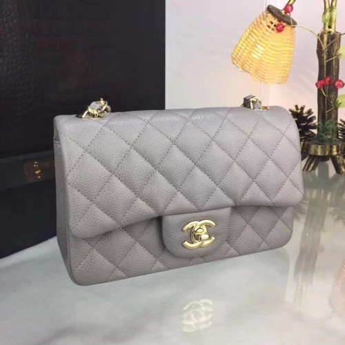 Chanel Original Caviar Leather Flap Umhängetasche CF1116 Silbergrau Goldkette