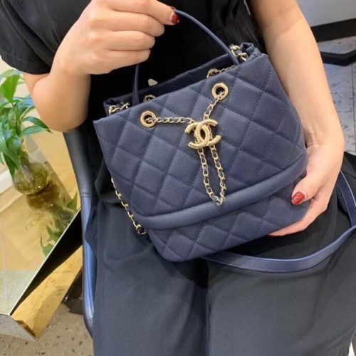 Chanel Original Caviar Leather Sac Hobo Bag AS0894 blau