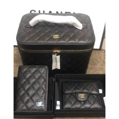 Chanel Original Lather Kosmetiktasche und Geldbörsen Set 5961 schwarz