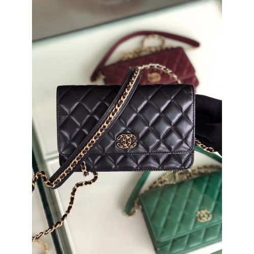 Chanel Original Leder Geldbörse mit Kette AP0724 schwarz
