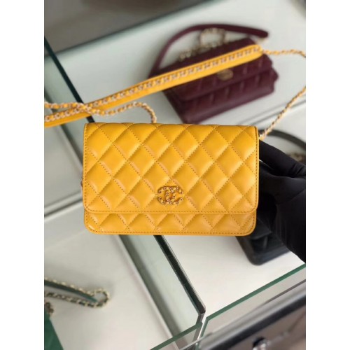 Chanel Original Leder Geldbörse mit Kette AP0724 gelb