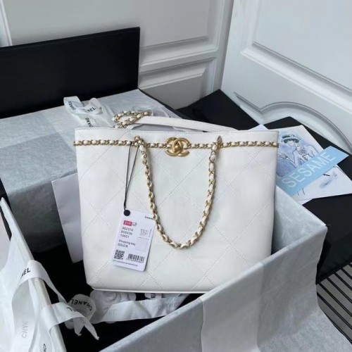 Chanel Original Leder Einkaufstasche AS2374 weiß