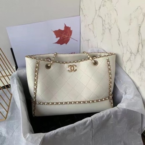 Chanel Original Leder Einkaufstasche AS8018 weiß