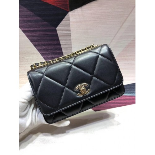 Chanel Original Leder Umhängetasche Schwarz A80982 Gold