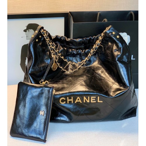 Chanel Original Oil Wax Leather Calfskin Cable Shopping Bag A67088 Schwarz