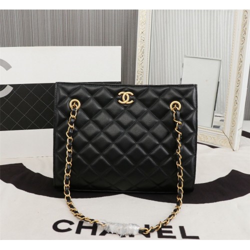 Chanel Original Einkaufstasche aus echtem Leder A05360 Schwarz