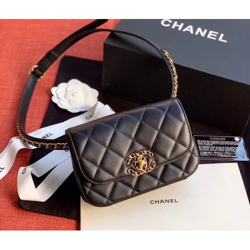 Chanel Original Schaffell-Leder-Gürteltasche Schwarz 33866 Gold
