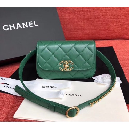 Chanel Original Schaffell-Leder-Gürteltasche Grün 33866 Gold