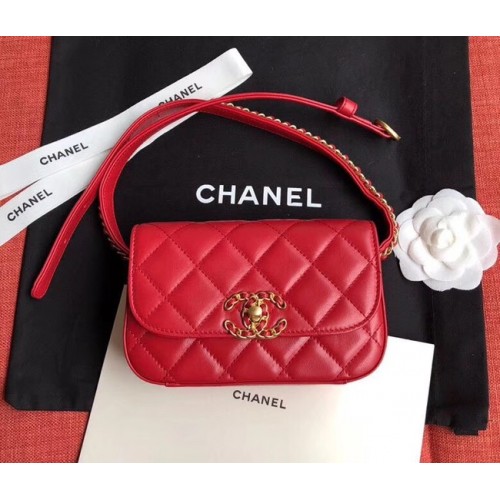 Chanel Original Schaffell-Leder-Gürteltasche Rot 33866 Gold
