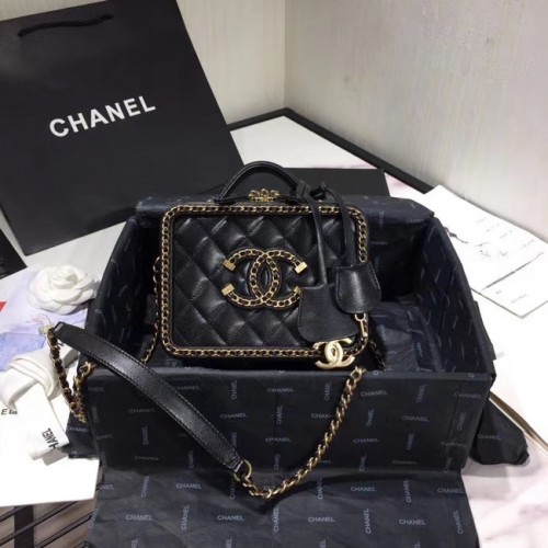 Chanel Original Small Sheepskin Kosmetiktasche AS1785 schwarz
