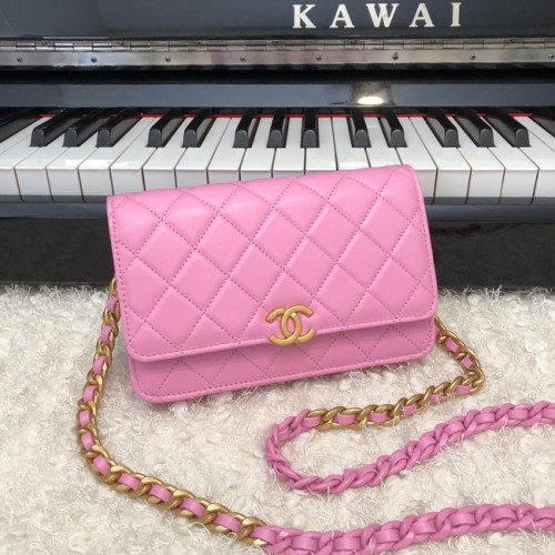 Chanel Original Kleine klassische Lammfell-Überschlagtasche AP33814 rosa