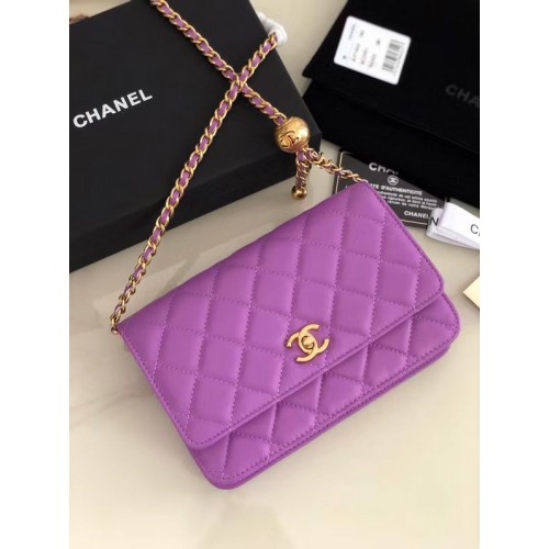 Chanel Original Kleine klassische Lammfell-Überschlagtasche AS33814 Lavendel