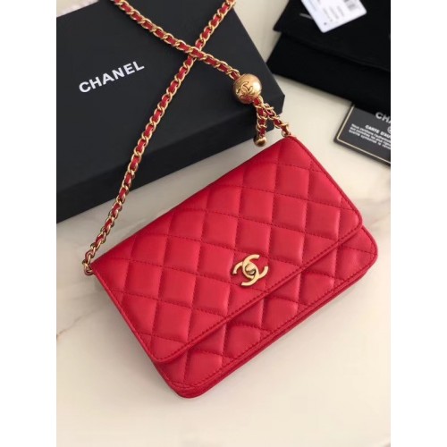 Chanel Original Kleine klassische Lammfell-Überschlagtasche AS33814 rot