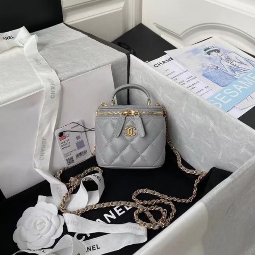 Chanel Original Kleine klassische Kettenkastenhandtasche AP2198 grau