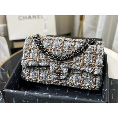 Chanel Original Überschlagtasche Twill weich A01112 grau