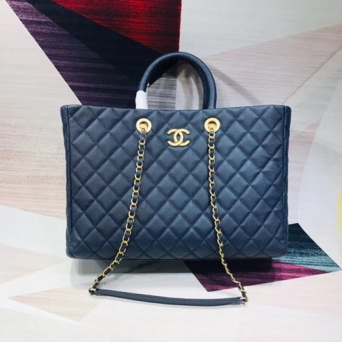 Chanel Original große Einkaufstasche Genarbtes Kalbsleder A93525 blau
