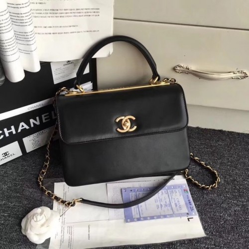 Chanel Original kleine Überschlagtasche mit oberem Griff A92236 schwarz