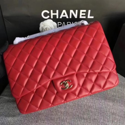 Chanel Maxi Quilted Classic Flap Bag Rotes Schafsleder A58601 Gold