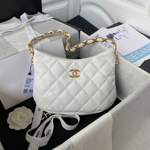 Chanel KLEINE TASCHE Lammleder Goldfarbenes Metall AS3562 WEISS