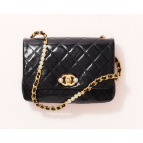 Chanel SMALL FLAP BAG Kalbsleder Imitationsperlen Goldfarbenes Metall AS3001 schwarz