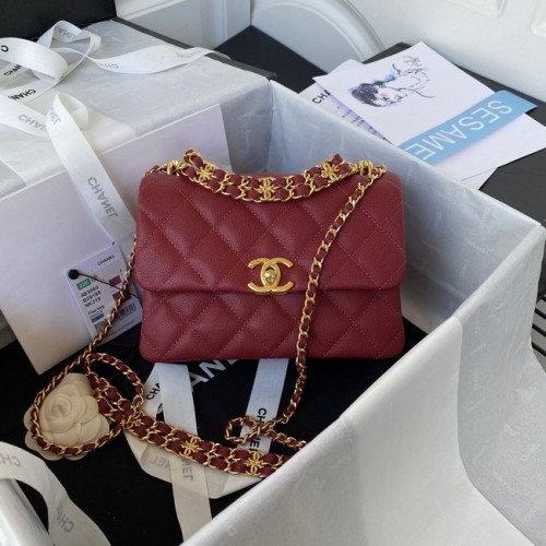 Chanel SMALL FLAP BAG Genarbtes Kalbsleder Goldfarbenes Metall AS3580 Burgund