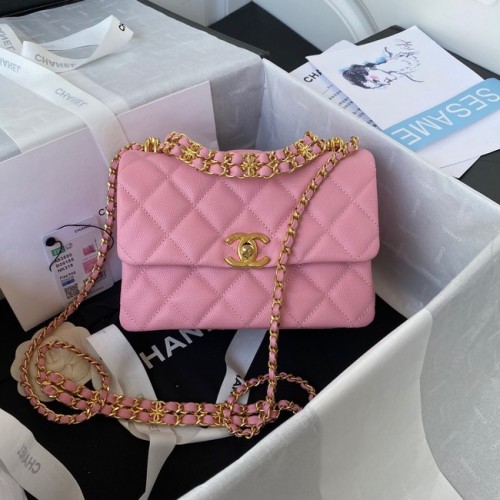 Chanel SMALL FLAP BAG Genarbtes Kalbsleder Goldfarbenes Metall AS3580 rosa