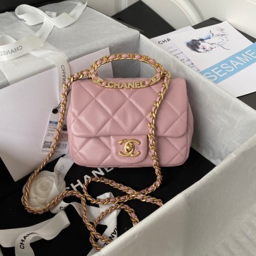 Chanel SMALL FLAP BAG Lammleder Goldfarbenes Metall AS3450 rosa