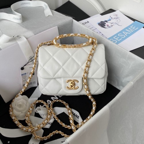 Chanel SMALL FLAP BAG Lammleder goldfarbenes Metall AS3450 weiß